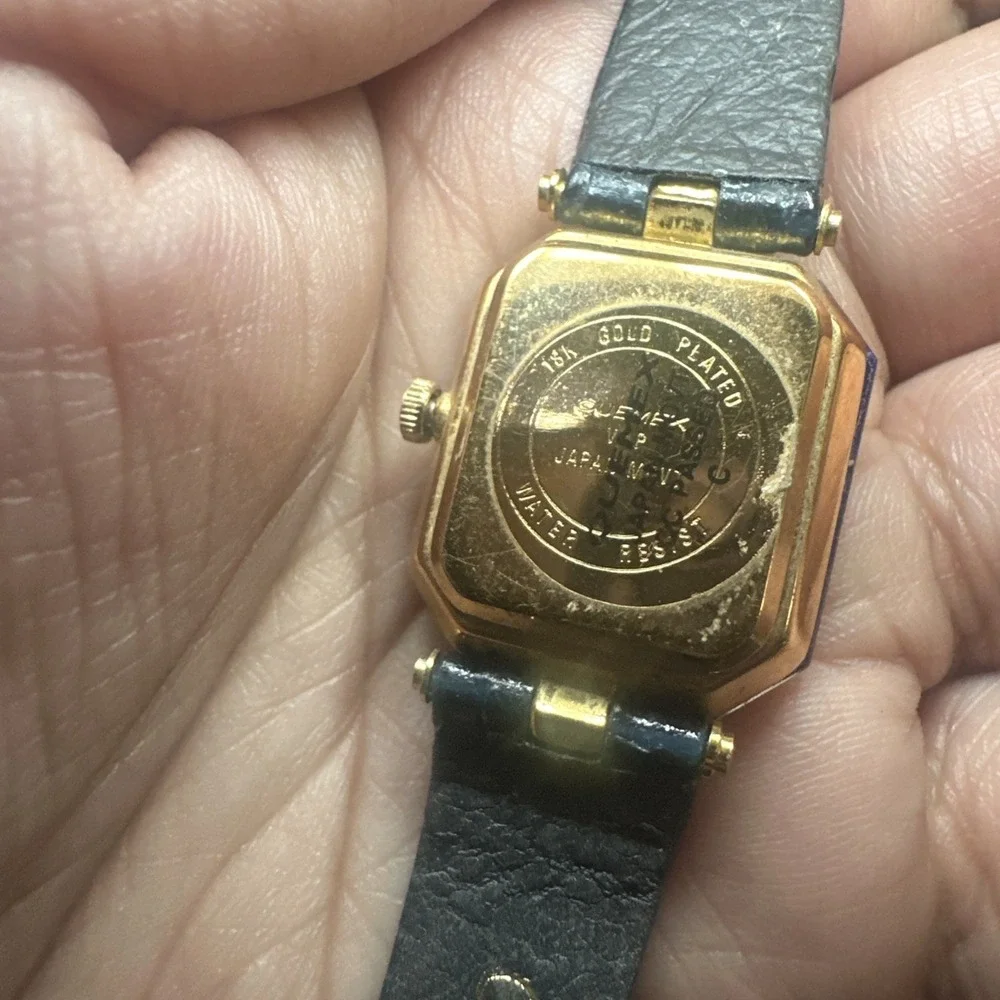 Working Quemex 18K Gold Plated Blue/Gold Dainty Ladies QUARTZ Watch 22mm Fit 6in